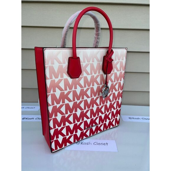 Michael Kors mercer medium graphic logo ombre print shopper tote bag coral reef - Picture 2 of 11